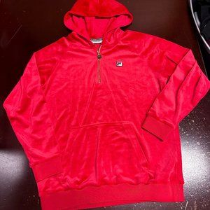 Fila Mens Red Long Sleeve 1/4 Zip Pockets Fleece Pullover Hoodie Size Large